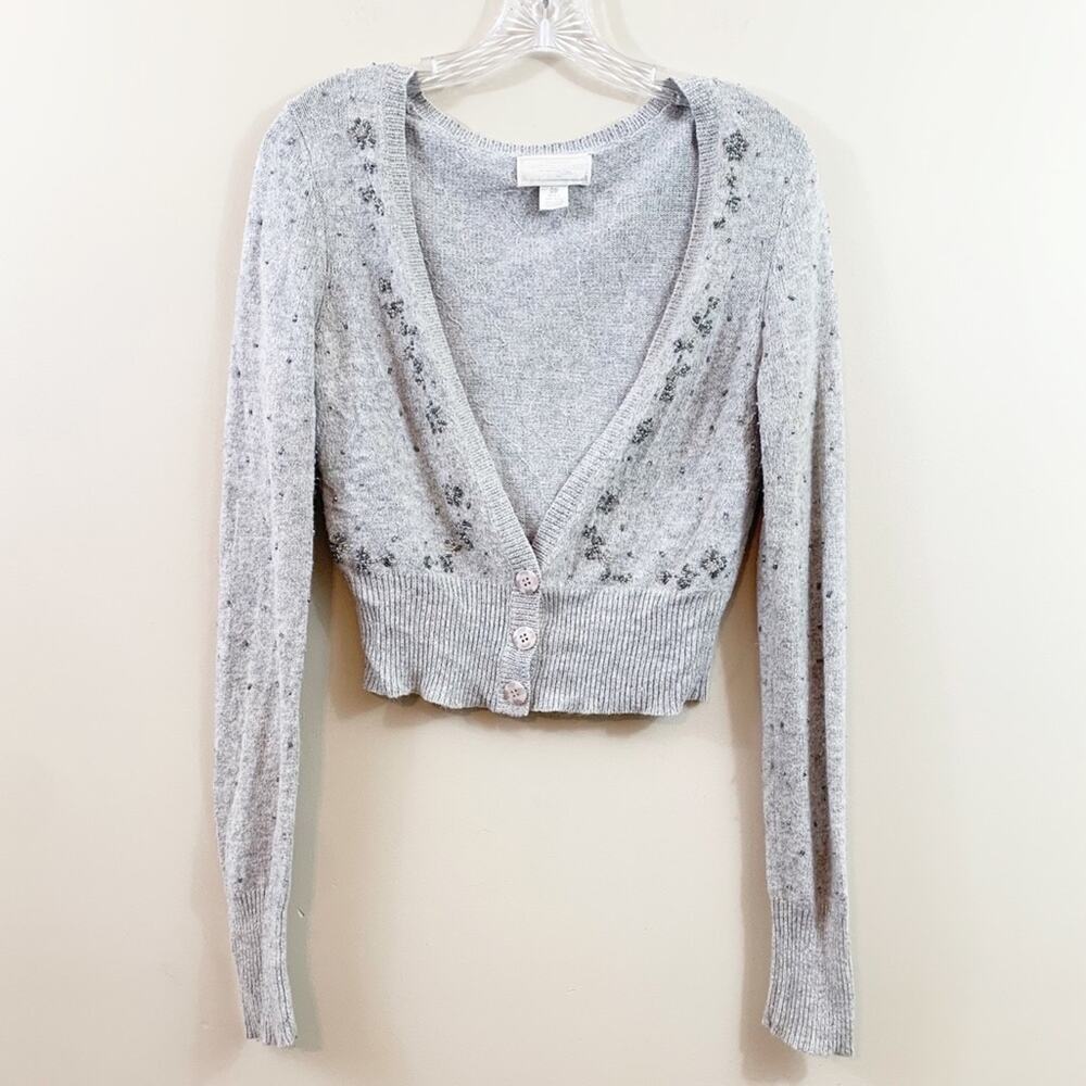 American Eagle Gray Beaded Cropped Cardigan